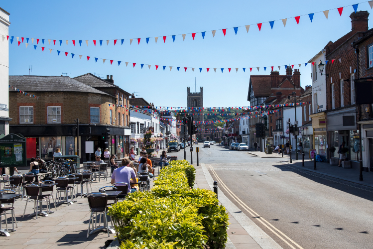Henley on Thames High Street with bunting