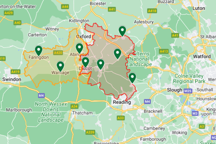Boundary Map of Southern Oxfordshire.