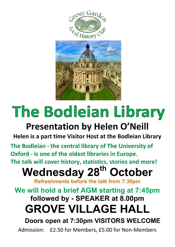 A Grove Garden & Local History Club presentation about the Bodleian Library